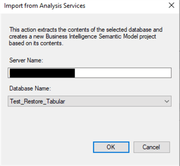 Enter connection information (existing SSAS database to migrate)