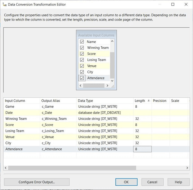 Power Query Source - Use Data Transformation control to change the data type and size.