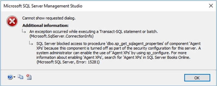Error message starting SQL Server Agent.