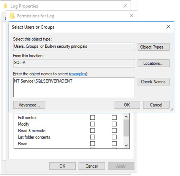 Adding SQL Server Agent service account to the folde rusers.