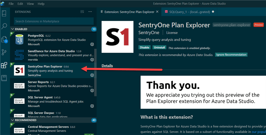 ADS sentryOne plan explorer extension