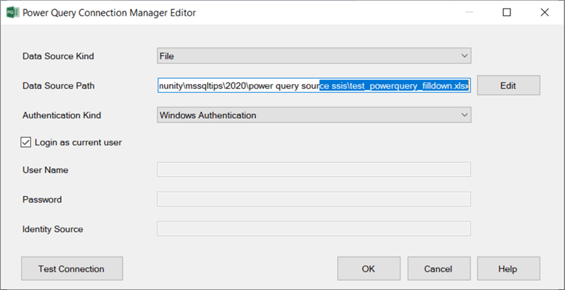 power query connection manager to file