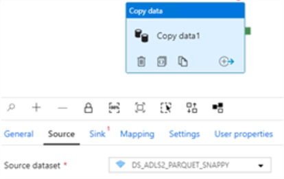 CopyDataSource ADF Copy data and set source to ADLS2