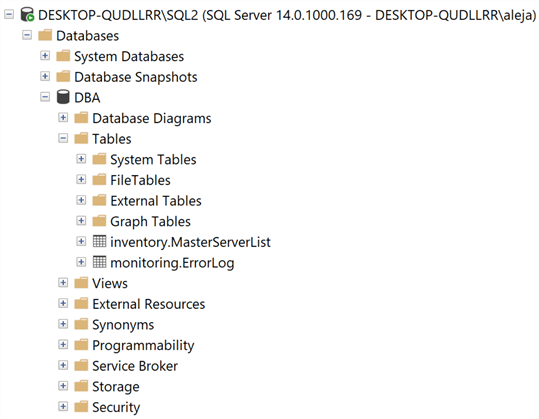 list of database objects