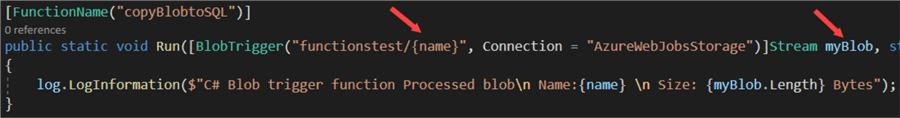 name and myblob variables def