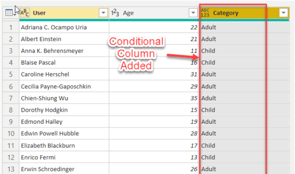 data with conditional column