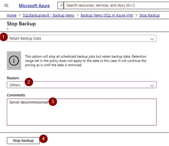 azure recovery services stop backup