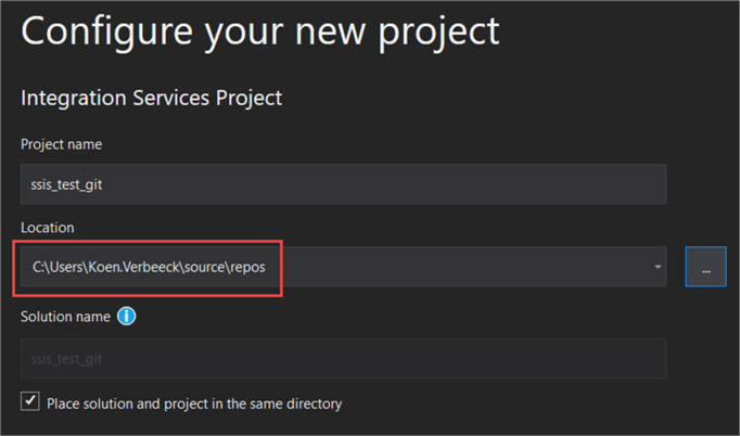 create new project with default location