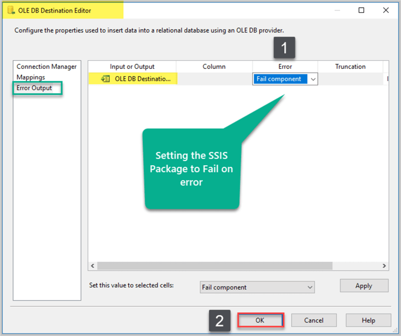 Setting the SSIS Package to Fail on error