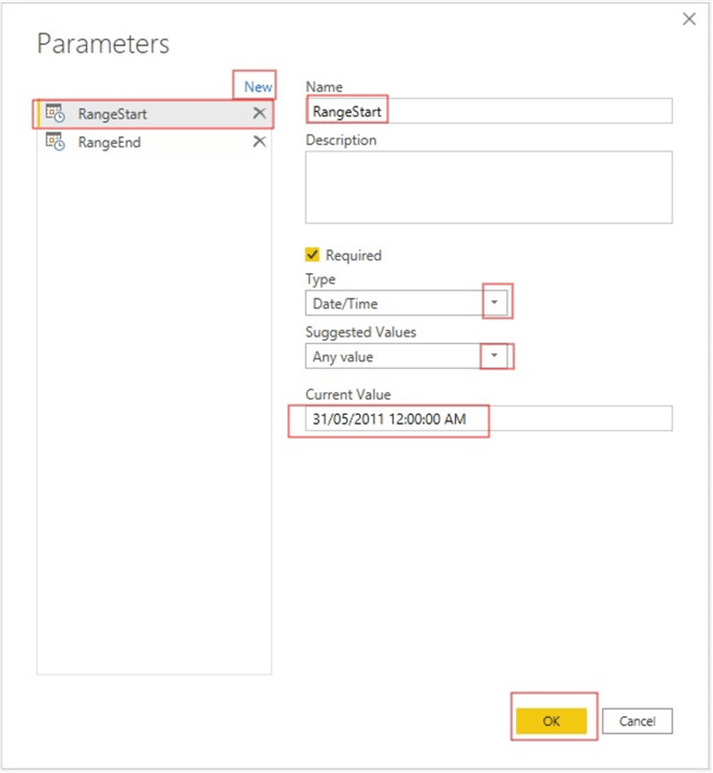 Configuration of parameters settings