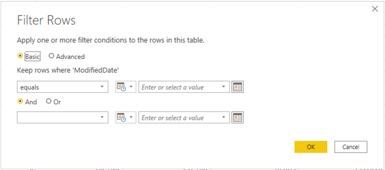 Custom Filter configuration window