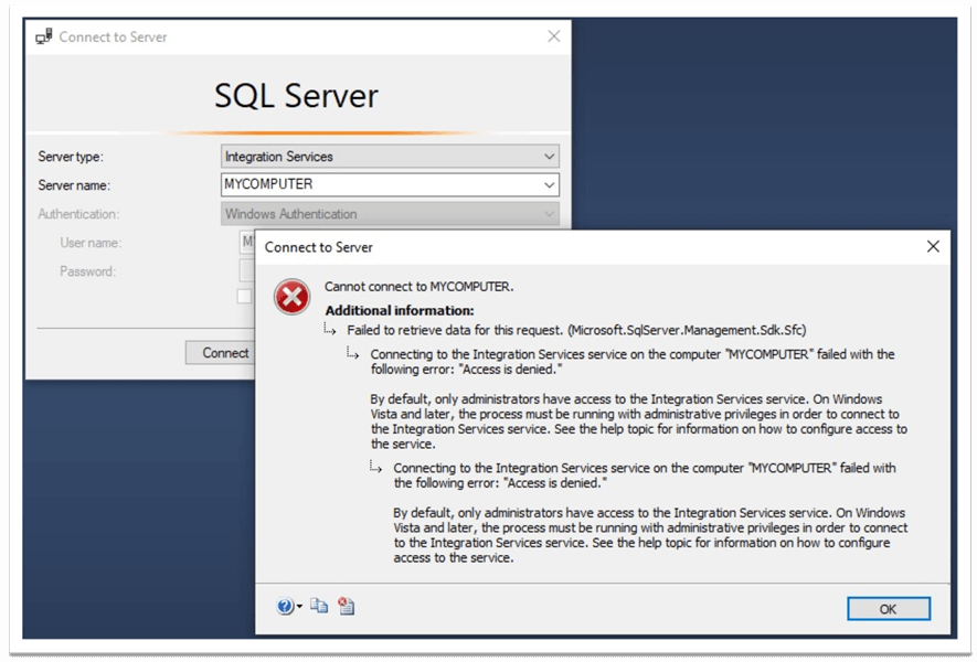 sql server 2012 integrado, clase de servicios no registrada