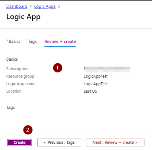 Review and Create Logic App