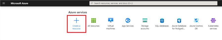 Shows the Azure portal with the button create highlighted resource