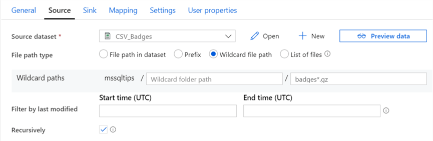 configure source with wildcard