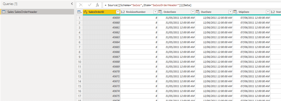 Screenshot showing source table loaded into Power Query