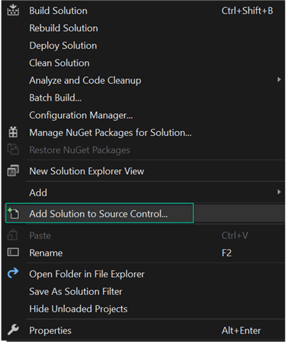 AddtoSrcControl Step to add solution to source control.