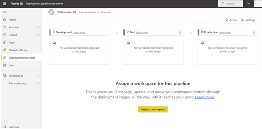 assign workspace for pipeline