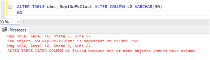 Alter table error (with dependent indexed view)