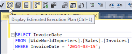 This screenshot shows the button that will generate an estimated execution plan.
