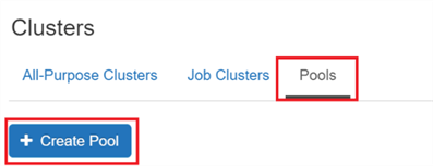 Shows the Pools tab and Create Pool button in the clusters page in Databricks.