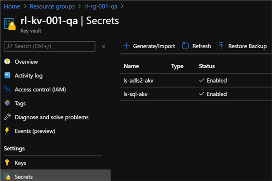 QaKVSecrets Qa Key Vault secrets list