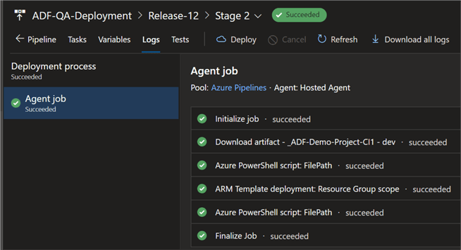 ReleasePipelineLog Log of the successfully completed tasks