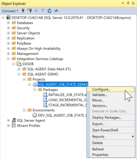 configure package from ssms