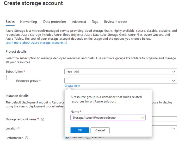 Create storage account