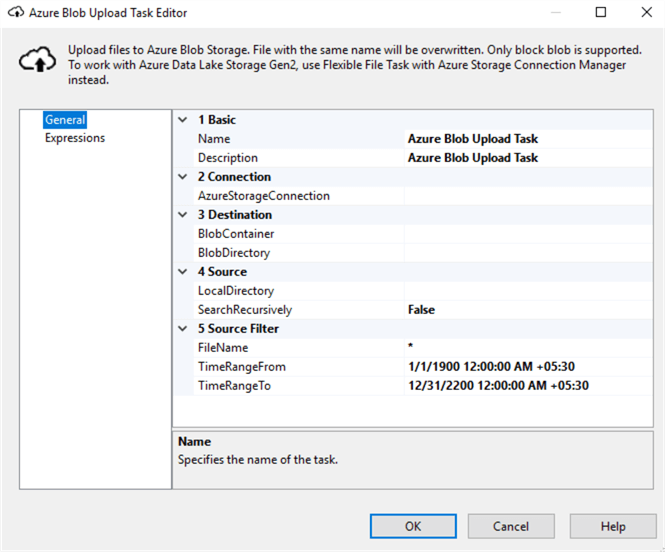 Azure Blob Upload Task configuration