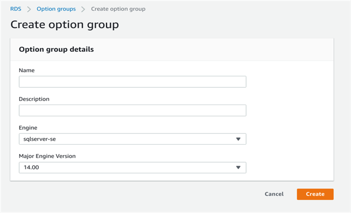 Creating a new Option Group