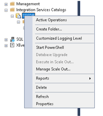 Creating a folder in Integration Services Catalog to deploy the artifacts 