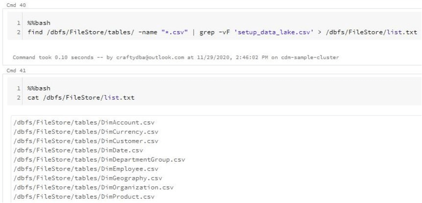 Create file list using find and grep cmds