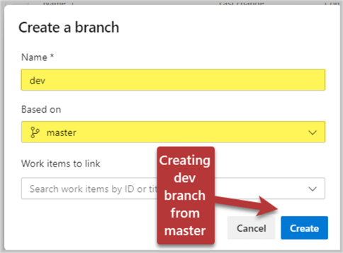 Creating a new branch dev from master