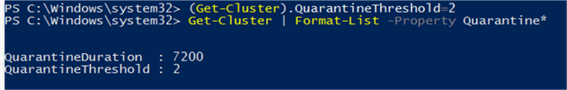 Configuring Quarantine settings for Windows Failover Clusters