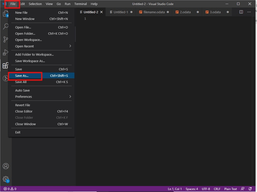 save a file on Visual Studio Code