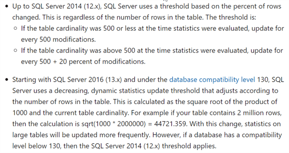 sql server statistics infomation