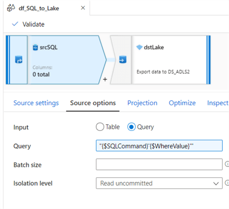 df_SQL_to_Lake_src_options Source options for data flow 