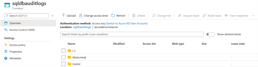 View audit files in the Azure storage account