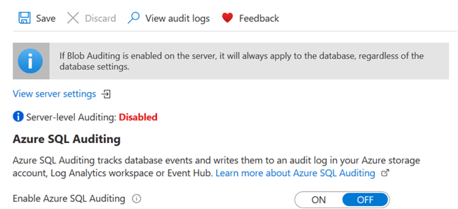 disable the server level audit