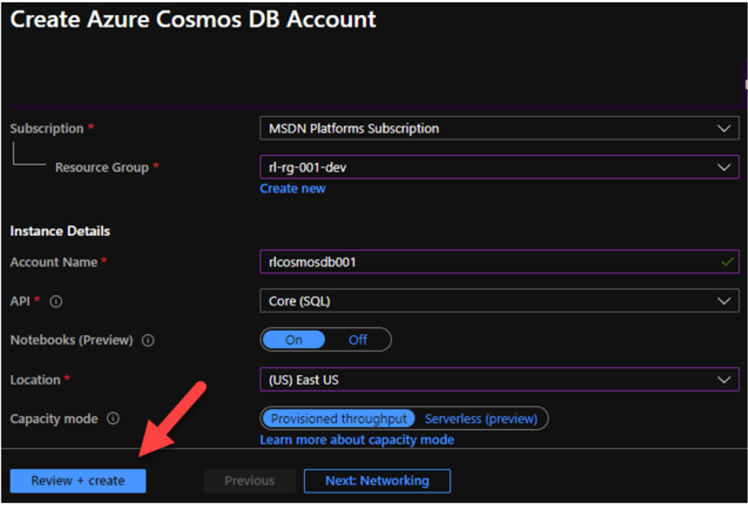 CosmosDBAccount Configure the Cosmos DB Account Details