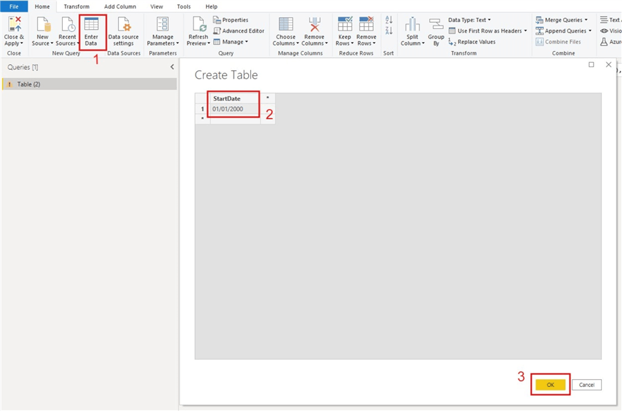 Creating a column with Start Date