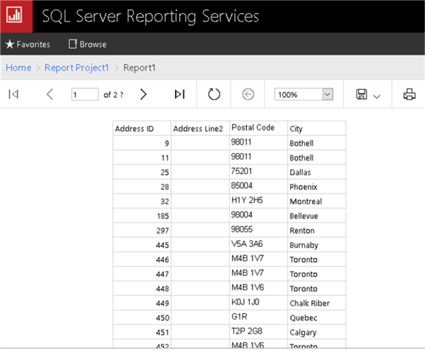 Report viewed from SSRS portal
