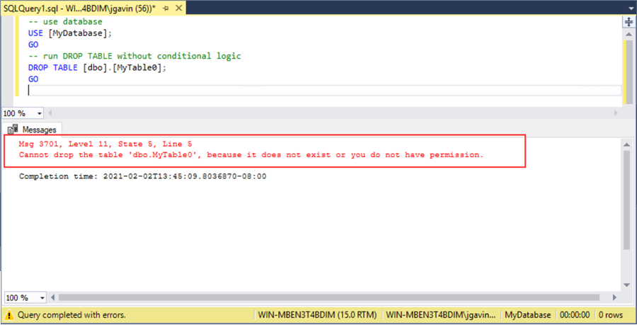 Sicily Assimilate assign SQL Server DROP TABLE IF EXISTS Examples