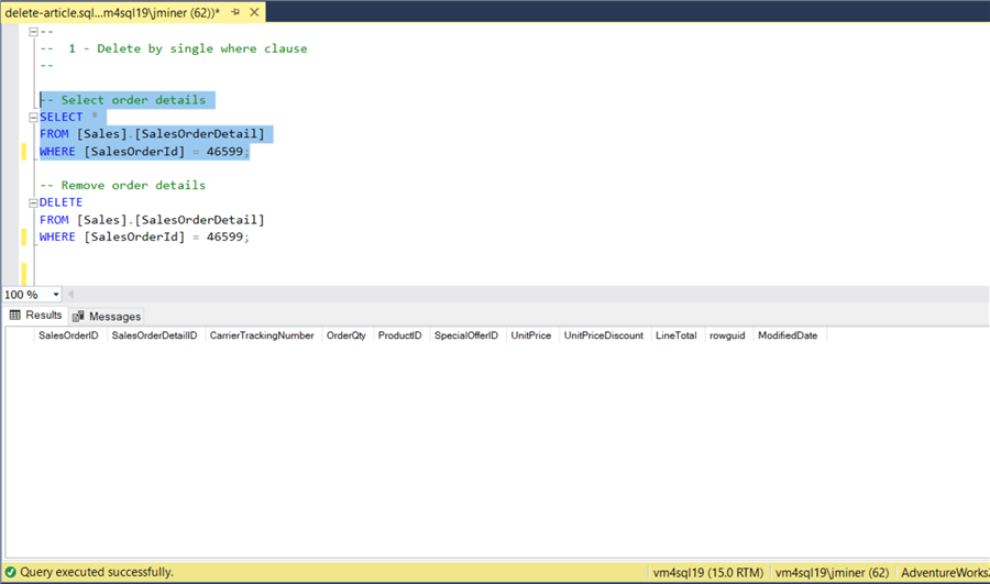 T-SQL DELETE Statement - No matching records after single record delete.