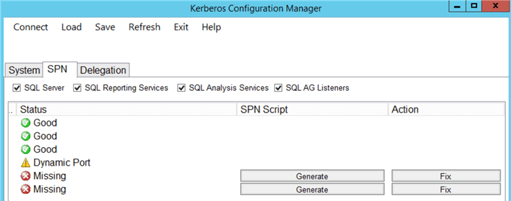 Kerberos Configuration Manager  - results of the scanning 