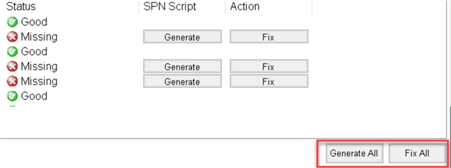 Kerberos Configuration Manager - action options