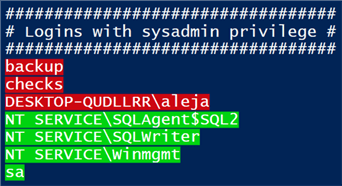 Logins with sysadmin privilege