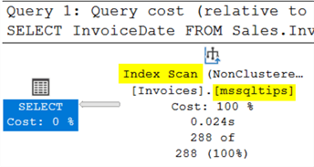 query plan showing index scan