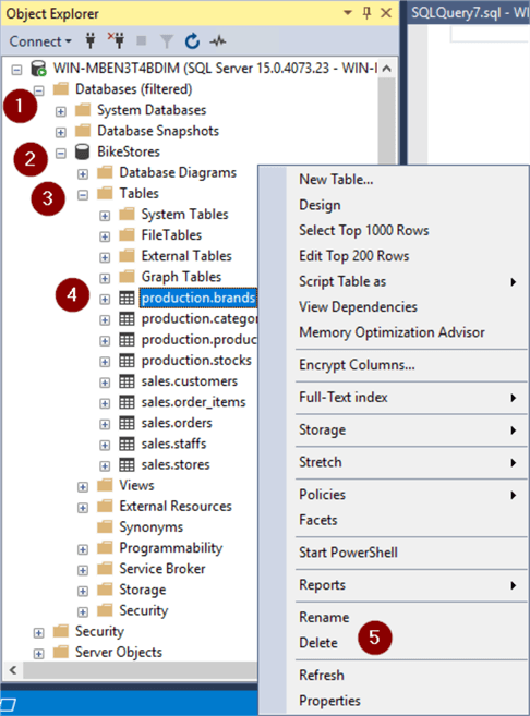 Dropping tables in SSMS